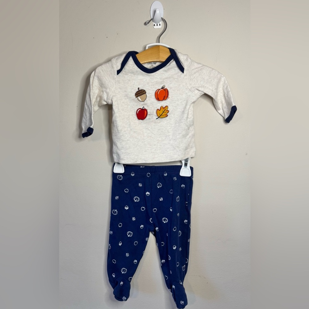 Little Me | 3 Piece Fall Pumpkin Outfit with Shirt Footed Pants Bib | 3 Months